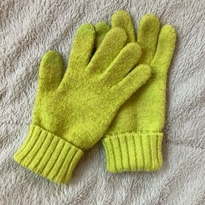 Bright Citron Yellow Knit Cuffed Gloves